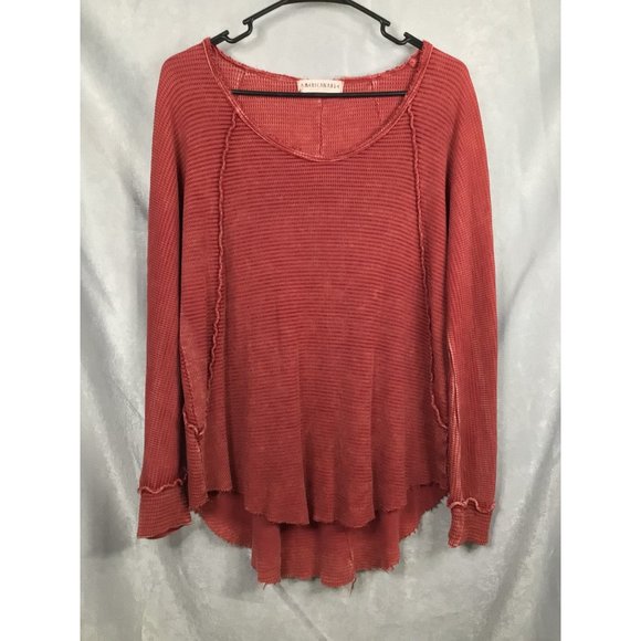 American Able Women's Distressed Waffle Knit Long Sleeve Medium Red - Picture 1 of 11